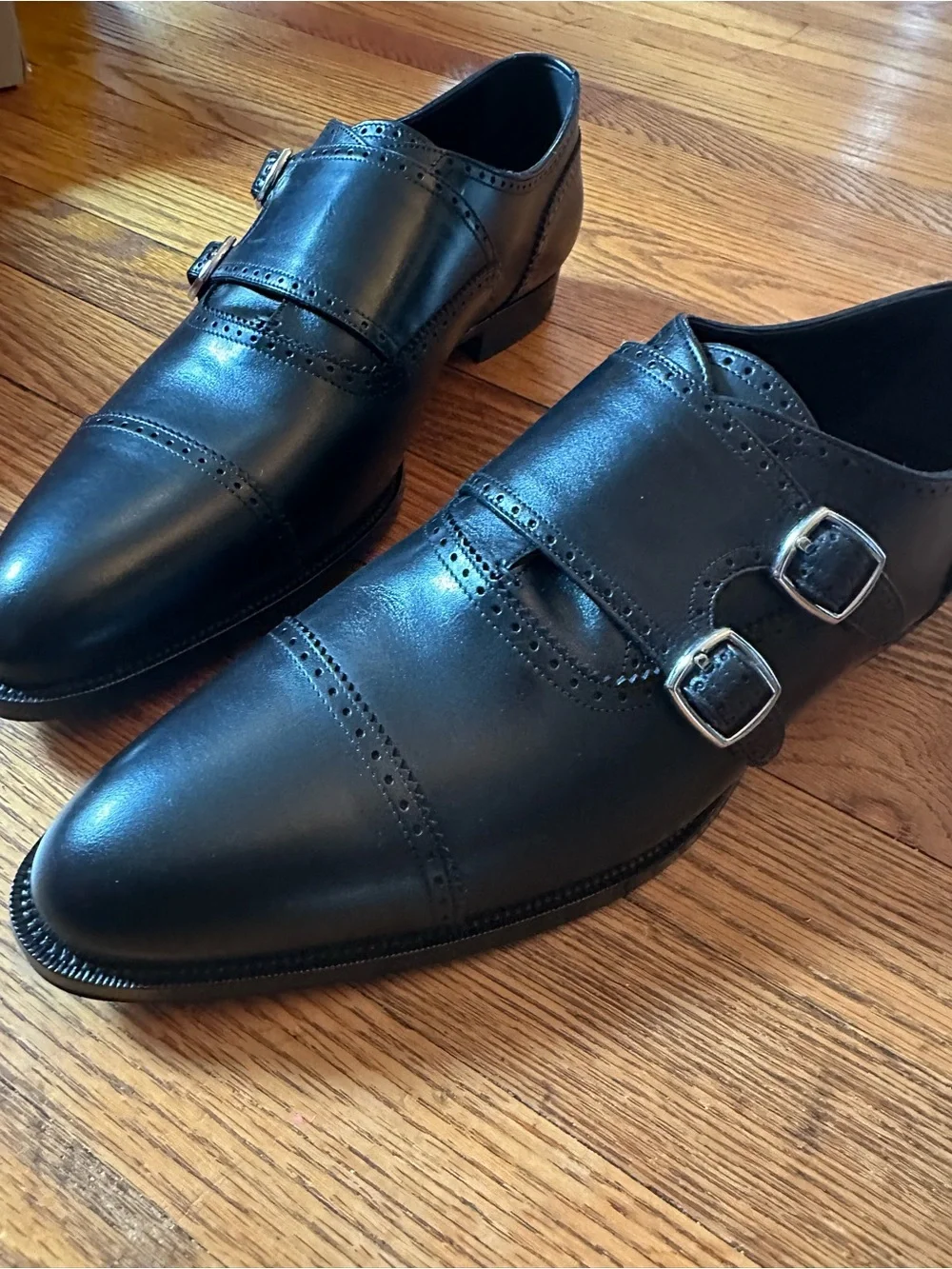 Celine Black Leather Double Monk Strap Oxfords